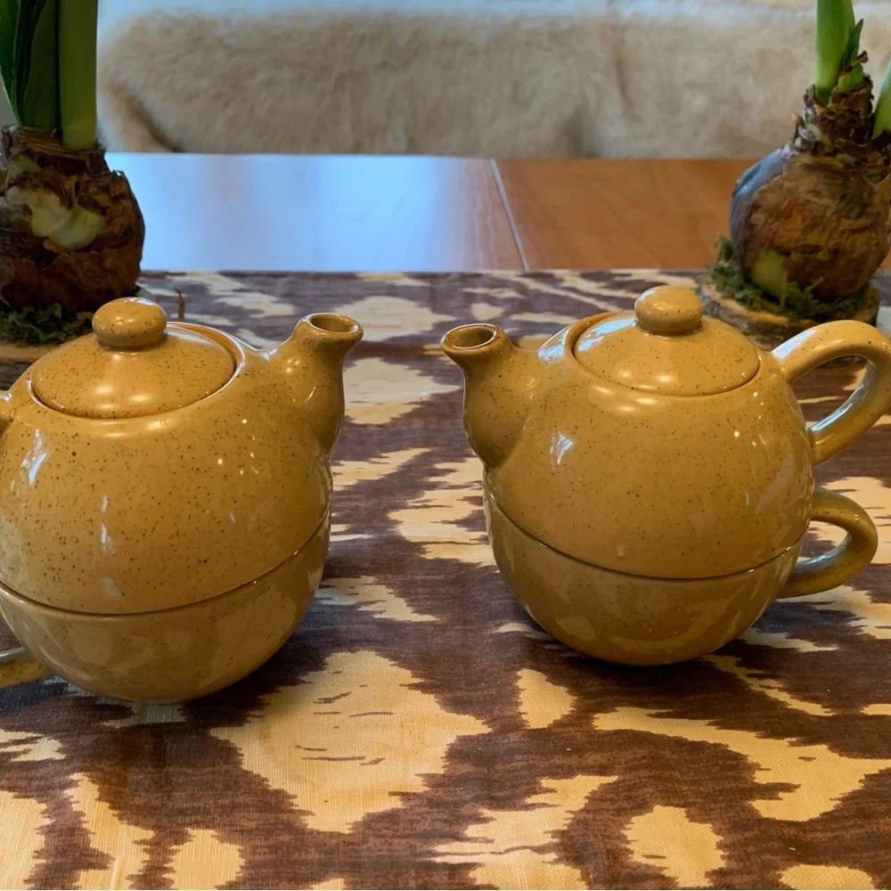 Pier 1 imports, stacking, stoneware, mug, and teapot set of two